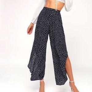 Lulu's RD Style Navy Blue Polka Dot Flyaway Pants